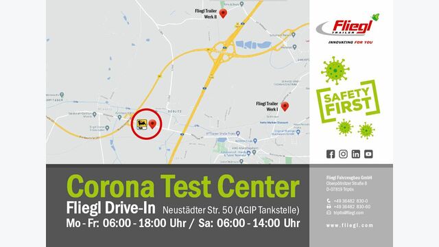 Corona-Test-Center
Fliegl 
Karte 
Covid-19