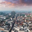 Panoramic aerial view of the central part of Brussels, the park, the Brussels Cathedral and the business part of the city, Belgium