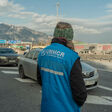 UNHCR staff at the border crossing in Tarvisio between Austria and Italy