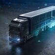 vehicle, data, 3d, 3d rendering, autonomous, background, black, blue, brandless, bright, cargo, concept, dark, design, digital, drive, effects, freight, future, future concept, futuristic, generic, glow, heavy, hi tech, illustration, iot, led, led lights, light, load, logistic, long vehicle, mesh, modern, render, scene, smart, technology, technology concept, trailer, trails, transport, transportation, truck, ui, user interface, wireframe