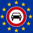 EU Flagge mit Verbot für Kraftwagen und sonstige mehrspurige Kraftfahrzeuge Zeichen
