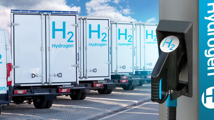 © scharfsinn86 - stock.adobe.com hydrogen fleet truck fuel station h2 filling self service screen pump service blue industry low emission zero energy zero emissions sustainability hydrogen filling station gas power transportation gas station eco alternative energy transport refuel environmentally friendly petrol station green alternative gasoline car technology environment renewable