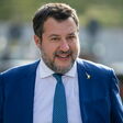ABD0080_20231009 - BRENNER - ITALIEN: Italiens Verkehrsminister Matteo Salvini (Lega) am Montag 09. Oktober 2023 bei einem Medientermin zum Thema Transit bei der Rastst?tte Lanz am Brenner. - FOTO: APA/EXPA/JOHANN GRODER