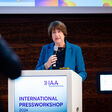 VDA-Präsidentin Hildegard Müller beim Internationalen Presseworkshop 2024.