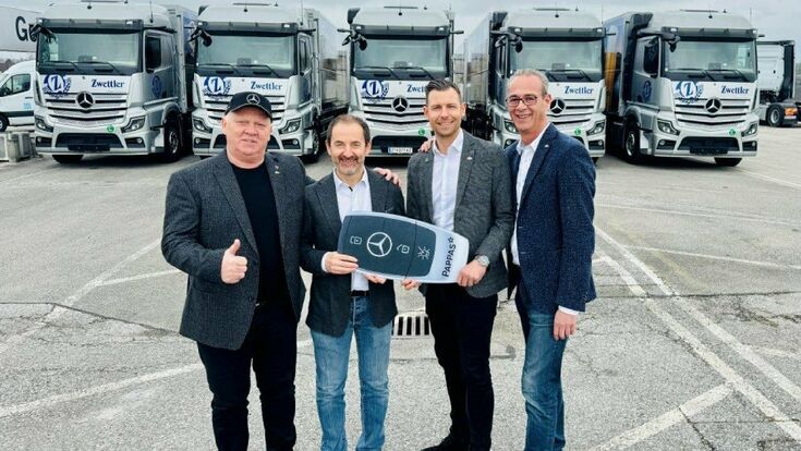 © Pappas Holding GmbH Martin Schmidt, Lkw Verkauf Pappas in Pension, Franz Kolm, Fuhrparkleiter Zwettler Brauerei, Sven Neumüller, Lkw Verkauf Pappas, Reinhard Sisl, Lkw Verkaufsleiter Pappas Wr. Neudorf