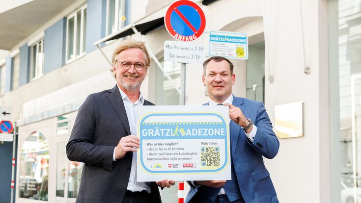Martin Fabisch, Bezirksvorsteher der Josefstadt, und Christian Holzhauser, Obmann der Sparte Transport und Verkehr in der Wirtschaftskammer Wien.