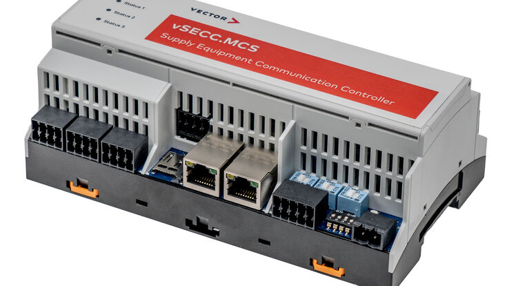 © Vector Informatik GmbH Der Kommunikationscontroller vSECC.MCS ermöglicht die Echtzeit-Kommunikation zwischen Ladesystem und Fahrzeug beim Megawattladen und unterstützt Ladeleistungen bis zu 3,75 MW.