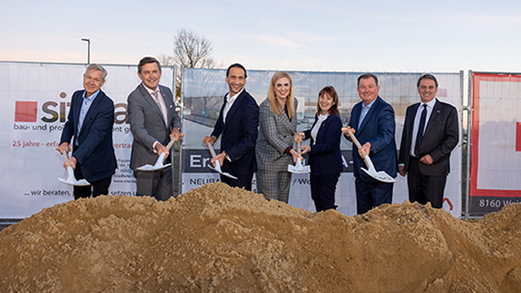 v.l.n.r.: Robert Tencl (Geschäftsführer TSA), Peter Hanke (Bundesminister für Innovation, Mobilität und Infrastruktur), Harold Schmidt (Geschäftsführer TSA), Marlene Zeidler-Beck (Abgeordnete zum NÖ Landtag), Silvia Drechsler (Bürgermeisterin Mödling), Herbert Janschka (Bürgermeister Wr. Neudorf), Wolfgang Ecker (Präsident Wirtschafskammer Niederösterreich)