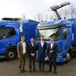 Die RWTH-Forschungspartner Professor Achim Kampker (v. l.) und Clemens Niederée (PEM) sowie Gordon Witham und Professor Lutz Eckstein (ika)