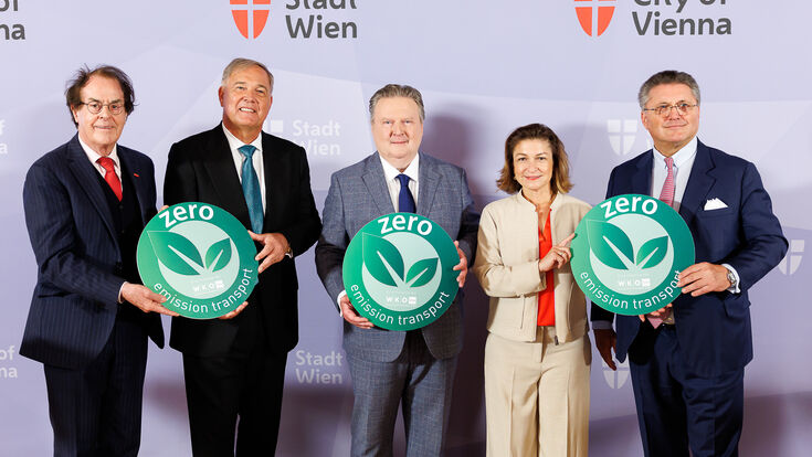 Hans Roth, Gründer von Saubermacher, Walter Ruck, Präsident der WK Wien, Wiens Bürgermeister Michael Ludwig, Tina Schrettner, Geschäftsführerin Ankerbrot und Karl-Heinz Strauss, CEO von Porr